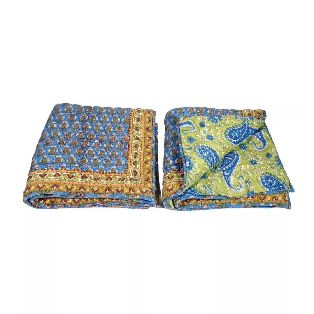Pottery Barn Outlet Pillow Shams Euro Blue Green Floral Paisley Quilted Covers